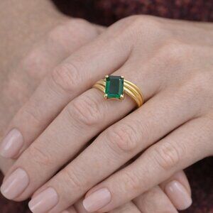 Gold Plated Simulated Emerald Ring